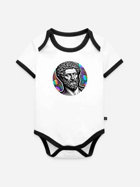 Marcus Aurelius the philosopher - Baby Bio-Kurzarm-Kontrastbody - Weiß/Schwarz 