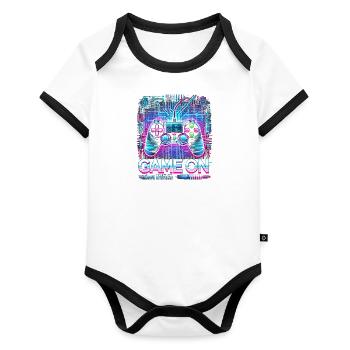 GAME ON - Baby Bio-Kurzarm-Kontrastbody - Weiß/Schwarz  - Vorne