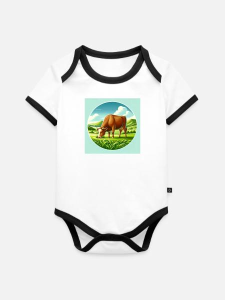 Kuh Texts - Baby Bio-Kurzarm-Kontrastbody - Weiß/Schwarz 