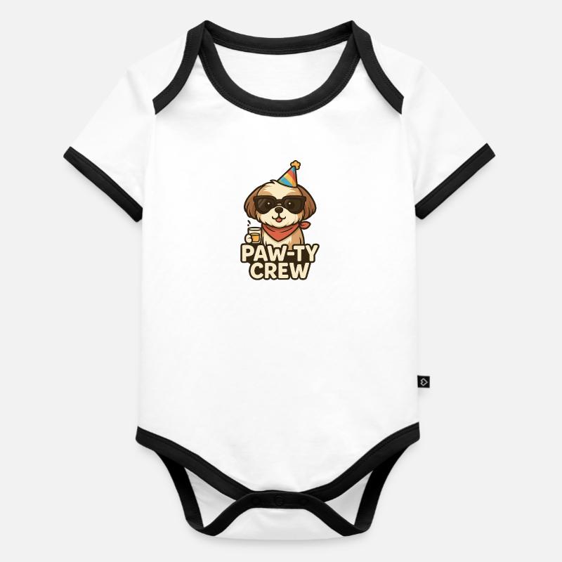 TinyPaws Funlogo Paw-ty Crew - Baby Bio-Kurzarm-Kontrastbody - Weiß/Schwarz