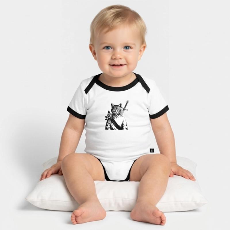 Die Samurai-Katze, die Bushido-Katze Baby Bio-Kurzarm-Kontrastbody