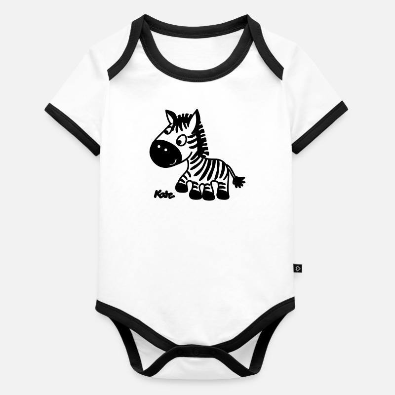 Zebra - Baby Bio-Kurzarm-Kontrastbody - Weiß/Schwarz 
