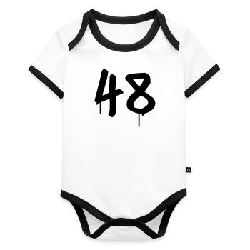 Tag : 48 - Baby Bio-Kurzarm-Kontrastbody - Weiß/Schwarz  - Vorne