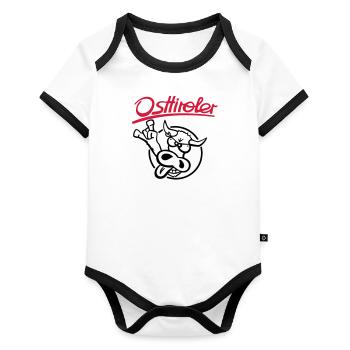 Ost Tiroler Grauvieh komplett - Baby Bio-Kurzarm-Kontrastbody - Weiß/Schwarz  - Vorne
