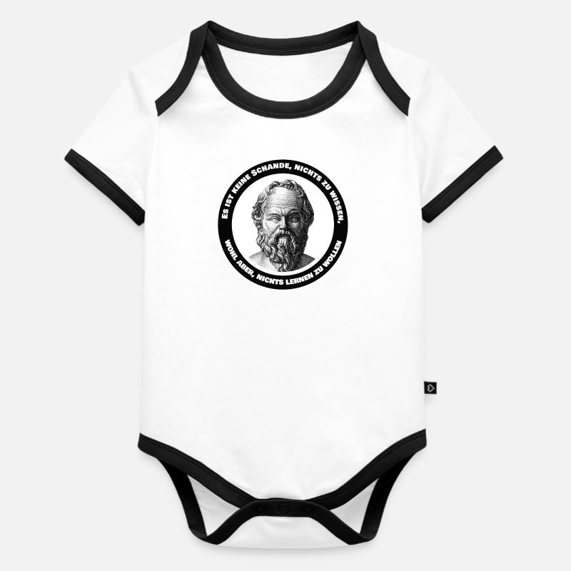 Socrate apprend la connaissance honte citation disant école - Body Bébé bio contrasté manches courtes - blanc/noir