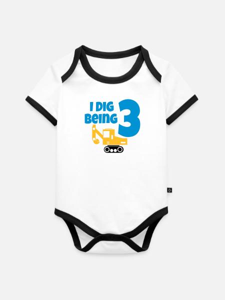 Excavator birthday 3 years - Organic Baby Contrasting Bodysuit - white/black 