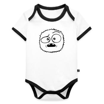 Skeptical face hairy monster - Organic Baby Contrasting Bodysuit - white/black  - Front