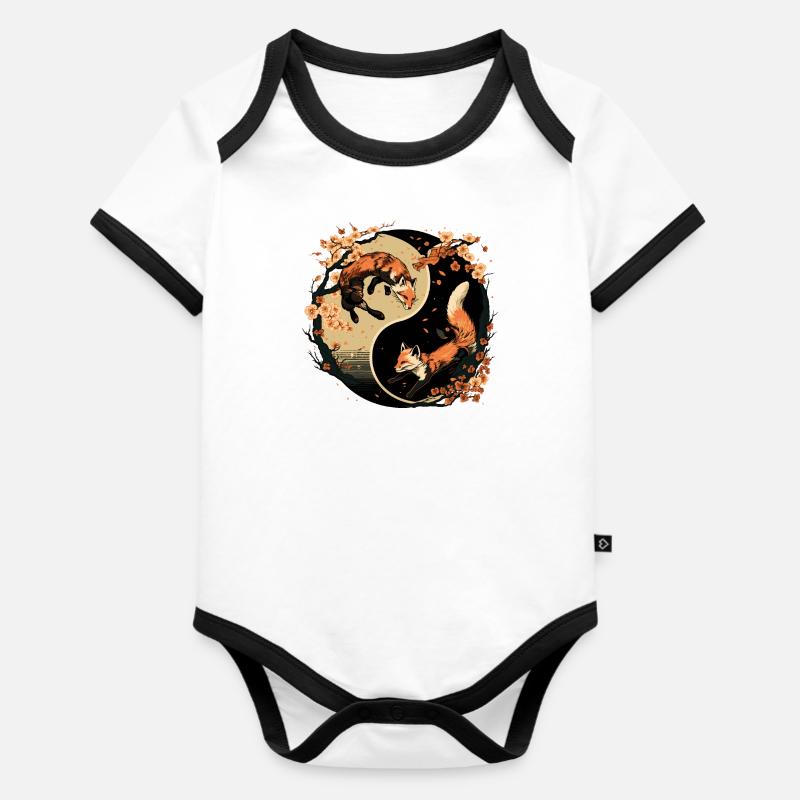 Fuchs 2 - Baby Bio-Kurzarm-Kontrastbody - Weiß/Schwarz 