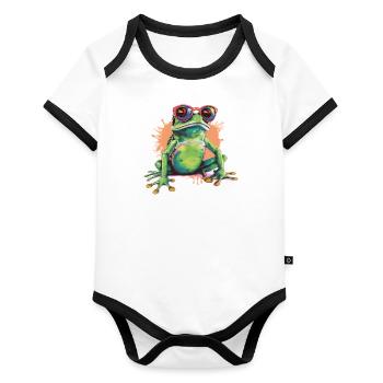 Reina the spectacled frog - Organic Baby Contrasting Bodysuit - white/black  - Front