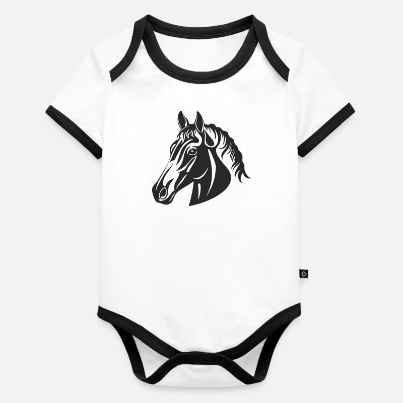 Silhouette de cheval - Body Bébé bio contrasté manches courtes - blanc/noir
