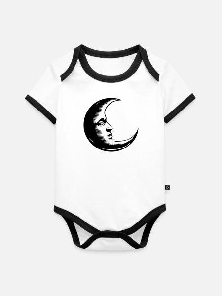 Mystische Mondsichel - Baby Bio-Kurzarm-Kontrastbody - Weiß/Schwarz