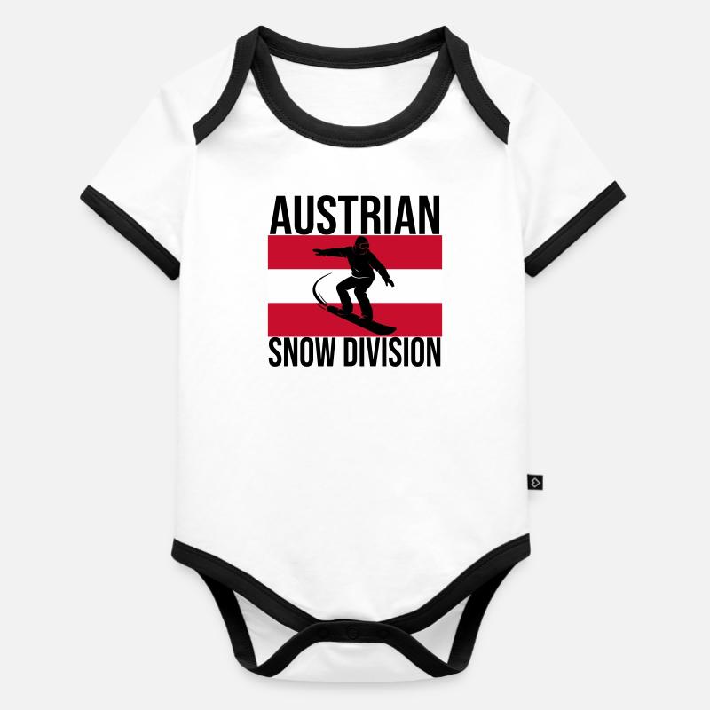 Austrian Snow Division Snowboard Tee - Baby Bio-Kurzarm-Kontrastbody - Weiß/Schwarz 