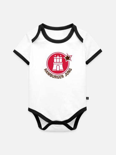 Hamburger Jung - Baby Bio-Kurzarm-Kontrastbody - Weiß/Schwarz