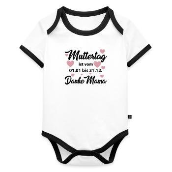 La fête des mères est du 01.01 au 31.12 Merci maman Shirt - Body Bébé bio contrasté manches courtes - blanc/noir  - Devant