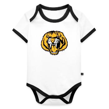 tiger tigro logo club face cartoon - Organic Baby Contrasting Bodysuit - white/black  - Front
