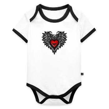coeur et ailes - pour amoureux - Body Bébé bio contrasté manches courtes - blanc/noir  - Devant
