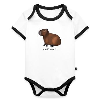 Capybara - détendez-vous! - Body Bébé bio contrasté manches courtes - blanc/noir  - Devant