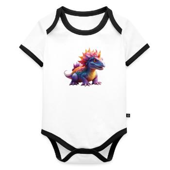 Dinosaurs, for individual text, design - Organic Baby Contrasting Bodysuit - white/black  - Front