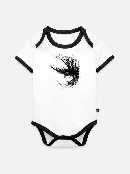 Rabe tattoo art raven odin black & white crow - Baby Bio-Kurzarm-Kontrastbody - Weiß/Schwarz