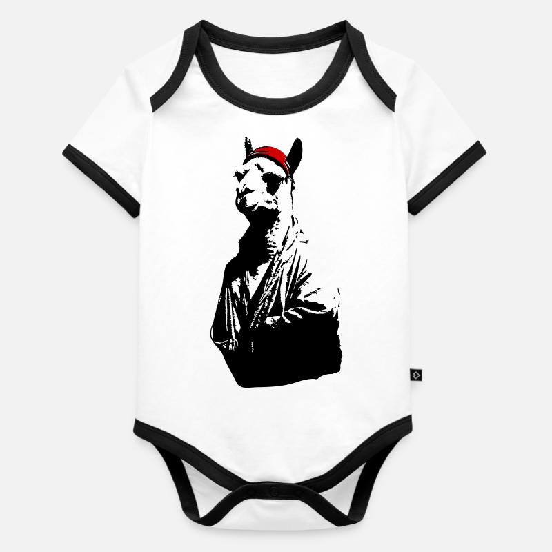 Bonnet Lama - Body Bébé bio contrasté manches courtes - blanc/noir