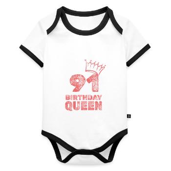 Geburtstag 91 - Baby Bio-Kurzarm-Kontrastbody - Weiß/Schwarz  - Vorne