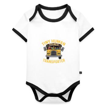 Petit véhicule homologué de transporteur humain - Body Bébé bio contrasté manches courtes - blanc/noir  - Devant