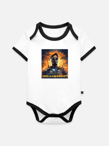 Urlaubsreif! - Baby Bio-Kurzarm-Kontrastbody - Weiß/Schwarz 