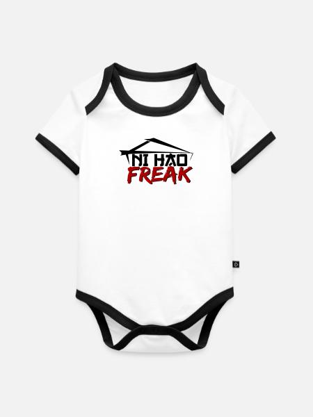 Ni Hao Freak - Baby Bio-Kurzarm-Kontrastbody - Weiß/Schwarz 