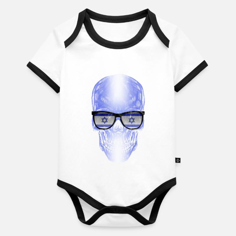 Israel - Baby Bio-Kurzarm-Kontrastbody - Weiß/Schwarz 