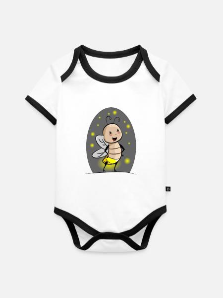 Glühwürmchen - Baby Bio-Kurzarm-Kontrastbody - Weiß/Schwarz