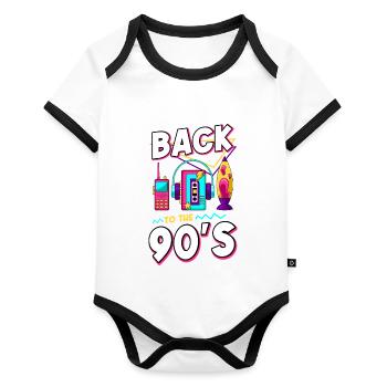 90s Theme Party 1990s Nineties Costume - Organic Baby Contrasting Bodysuit - white/black  - Front