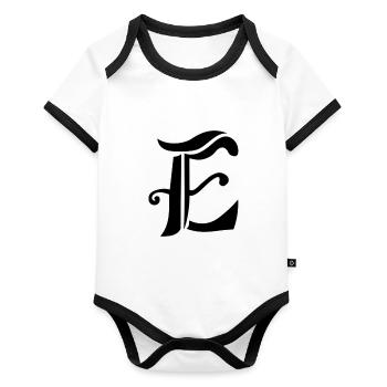 Buchstabe E - Baby Bio-Kurzarm-Kontrastbody - Weiß/Schwarz  - Vorne