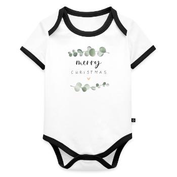 merry christmas - Baby Bio-Kurzarm-Kontrastbody - Weiß/Schwarz  - Vorne
