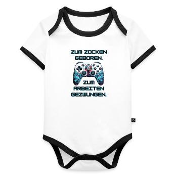 Zum Zocken Geboren... - Baby Bio-Kurzarm-Kontrastbody - Weiß/Schwarz  - Vorne