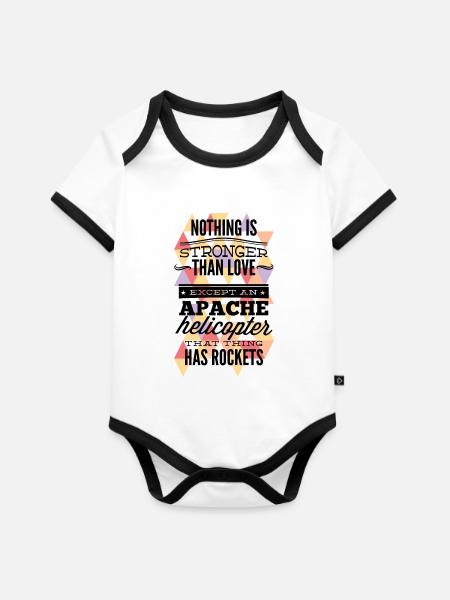 Apache-Hubschrauber - Baby Bio-Kurzarm-Kontrastbody - Weiß/Schwarz