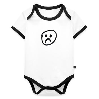 Trauriges Smiley - Baby Bio-Kurzarm-Kontrastbody - Weiß/Schwarz  - Vorne