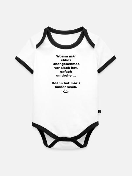 Woann mär ebbes ... - Baby Bio-Kurzarm-Kontrastbody - Weiß/Schwarz 