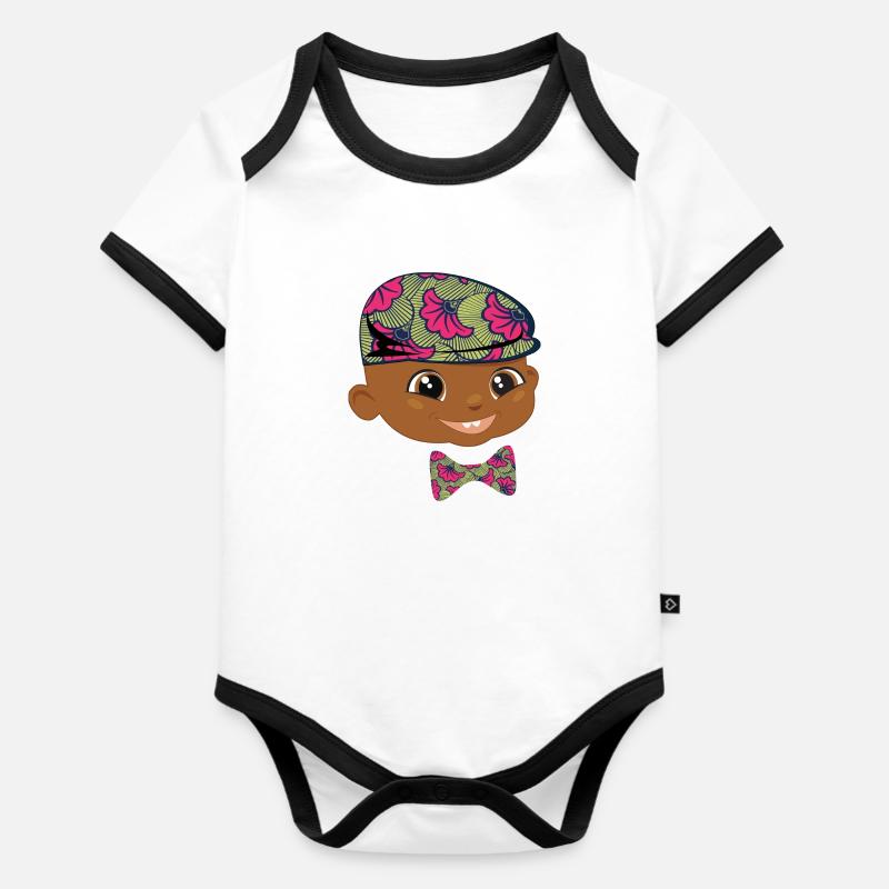 Kleiner Junge lächelt - Baby Bio-Kurzarm-Kontrastbody - Weiß/Schwarz 