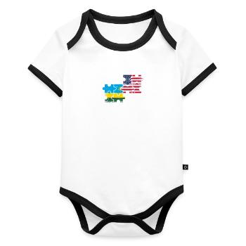 Rwanda USA Vintage Flagge Amerikanisch Ruandisch - Baby Bio-Kurzarm-Kontrastbody - Weiß/Schwarz  - Vorne