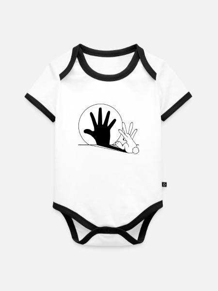Kaninchen-Handschatten - Baby Bio-Kurzarm-Kontrastbody - Weiß/Schwarz
