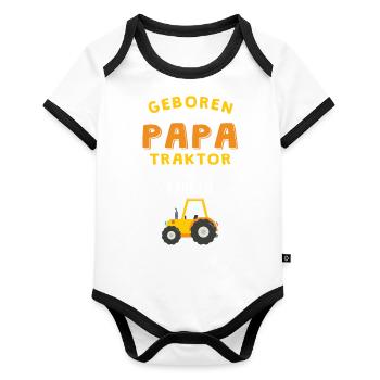 Baby Geburt Traktor Geschenkidee - Baby Bio-Kurzarm-Kontrastbody - Weiß/Schwarz  - Vorne