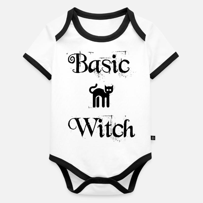 Basic Witch - Baby Bio-Kurzarm-Kontrastbody - Weiß/Schwarz