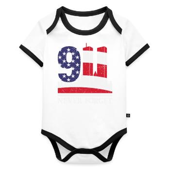 9-11 20 Never Forget Year Anniversary - Baby Bio-Kurzarm-Kontrastbody - Weiß/Schwarz  - Vorne
