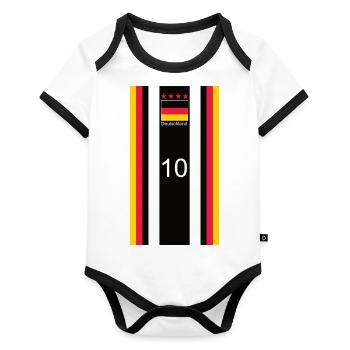 Deutschlandflagge in Streifen - Baby Bio-Kurzarm-Kontrastbody - Weiß/Schwarz  - Vorne