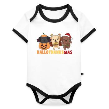 Happy Hallothanksmas Labrador Christmas - Organic Baby Contrasting Bodysuit - white/black  - Front