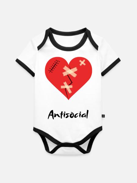Antisocial Heart - Baby Bio-Kurzarm-Kontrastbody - Weiß/Schwarz