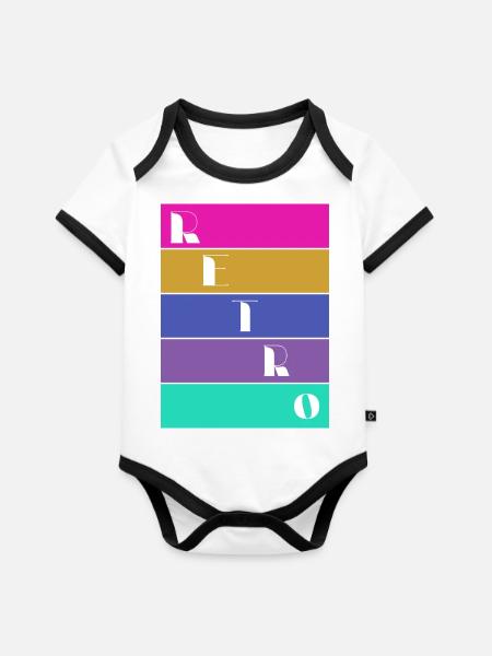 Retro - Baby Bio-Kurzarm-Kontrastbody - Weiß/Schwarz