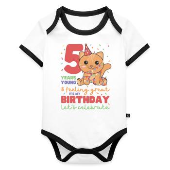 Cat for 5th birthday children five years old - Organic Baby Contrasting Bodysuit - white/black  - Front