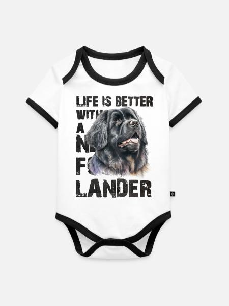 Neufundländer - Baby Bio-Kurzarm-Kontrastbody - Weiß/Schwarz