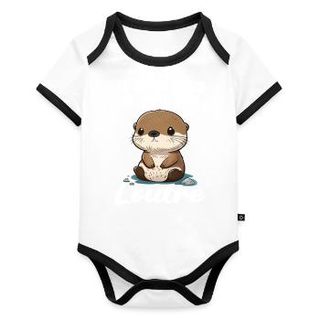 Je m'en fous je suis une loutre - süßer Otter - Baby Bio-Kurzarm-Kontrastbody - Weiß/Schwarz  - Vorne